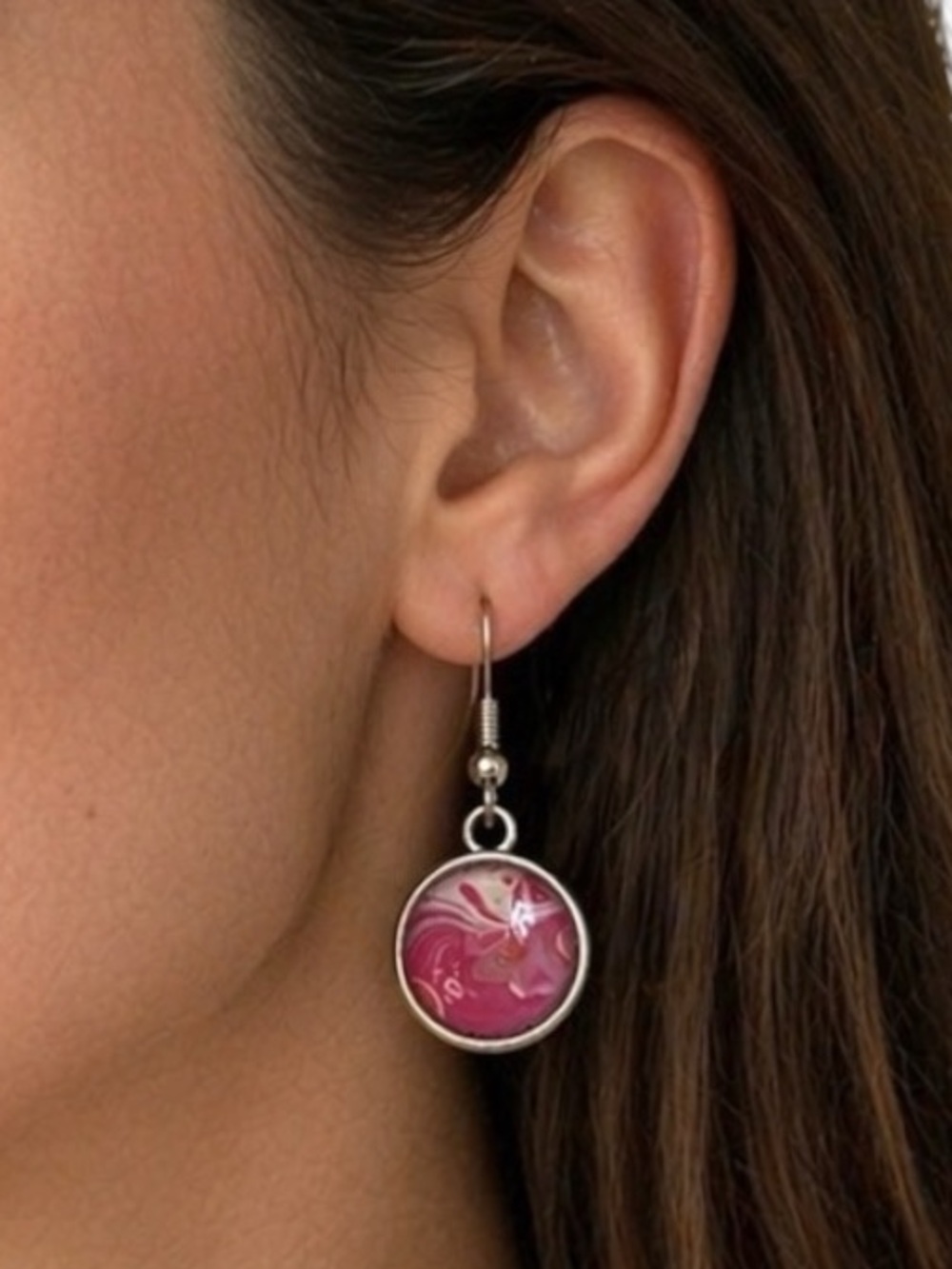 Hand Crafted Fluid Art Earrings in White and Pink by Svetlana Yeung Size OS